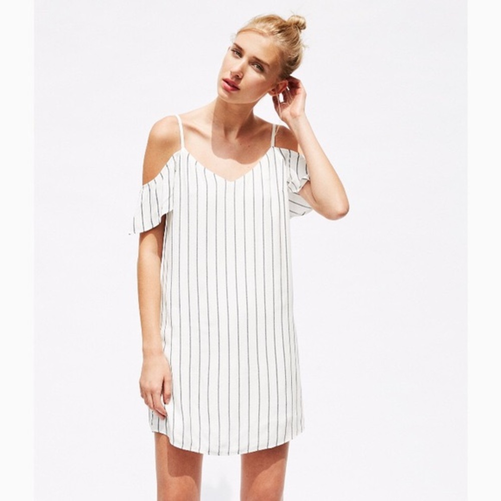 Bershka Cold Shoulder Pinstripe Slip Dress